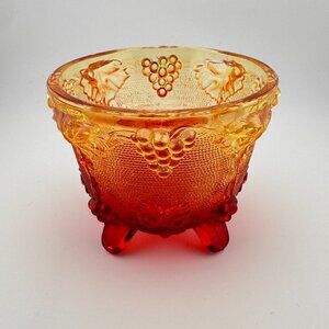Vintage Jeanette Amberina Harvest Grapes Footed Candy Dish w/Lid Carnival Glass